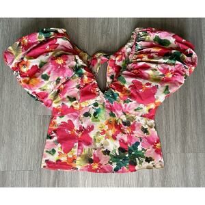 J.Crew Floral Puff Sleeve Blouse Size 6 – Watercolor Print V-Neck Top